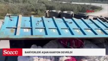 Bariyerleri aşan kamyon devrildi; 3 yaralı