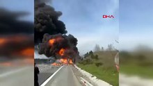 Kuzey Marmara Otoyolu'nda dehşet anları! Kamyon alev topuna döndü, yol kapandı!