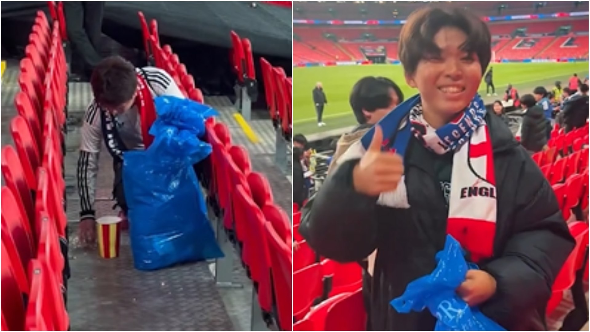 Las imágenes virales de los aficionados japoneses limpiando parte de las gradas de Wembley