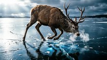 Deer Escapes Frozen Lake