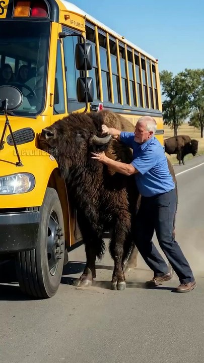 Bison Attacks School Bus!