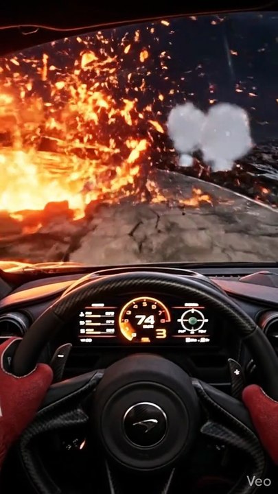 Car passing volcano