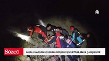 Çorum'da kayalıklardan uçuruma düşen kişi ekiplerce kurtarılmaya çalışılıyor