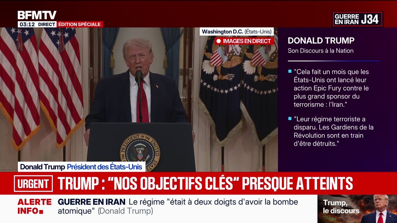 Guerre au Moyen-Orient: "Nos objectifs clés seront bientôt atteints", explique Donald Trump, président des États-Unis