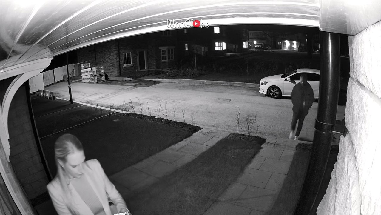 Man loses footing at front door and wife is not amused