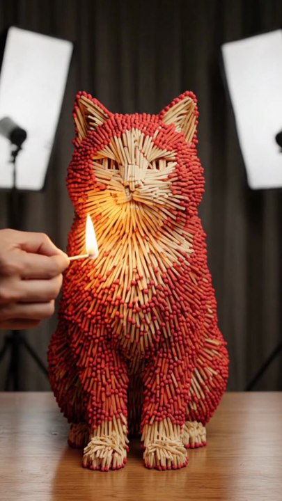 "Watch 50,000 Matchsticks Cat Sculpture Turn Into Ashes! 🔥 (Incredible Art)"