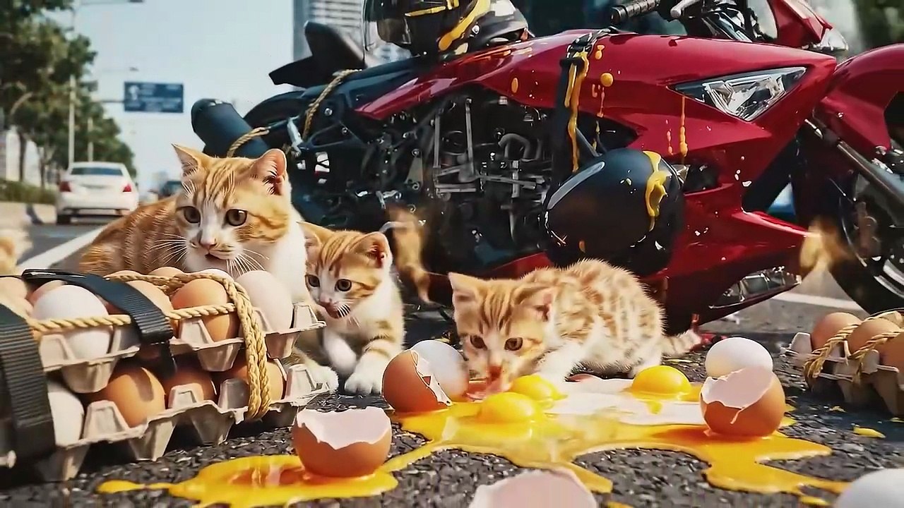 Crazy Motorcycle Accident with Cats  - Funny but Emotional 3D Story