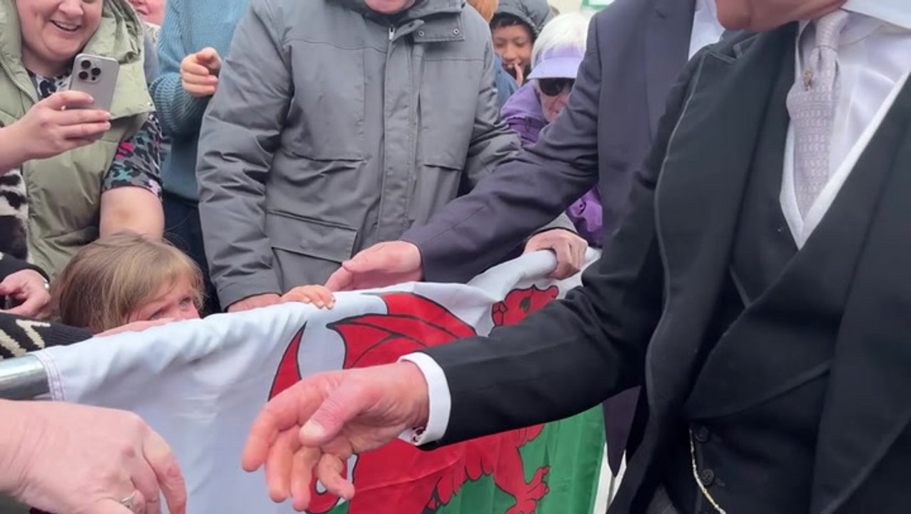 Adorable moment young girl shies away from shaking King’s hand