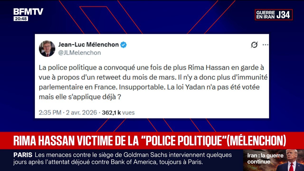 "La police politique a convoqué une fois de plus Rima Hassan en garde à vue": Jean-Luc Mélenchon réagit à la mise en garde à vue de l'eurodéputée pour "apologie du terrorisme"