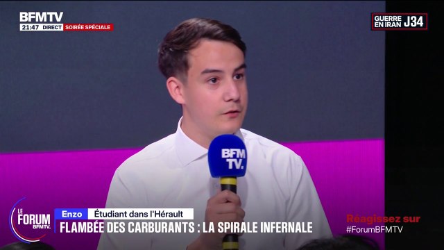 FORUM BFMTV - Concrètement, je fais 50 kilomètres pour aller travailler tous les matins et 50 kilomètres retour , témoigne Enzo Houde, étudiant dans l'Hérault