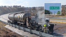 Puebla: Pipa con turbosina se incendia en el km 43 de Ixtapaluca