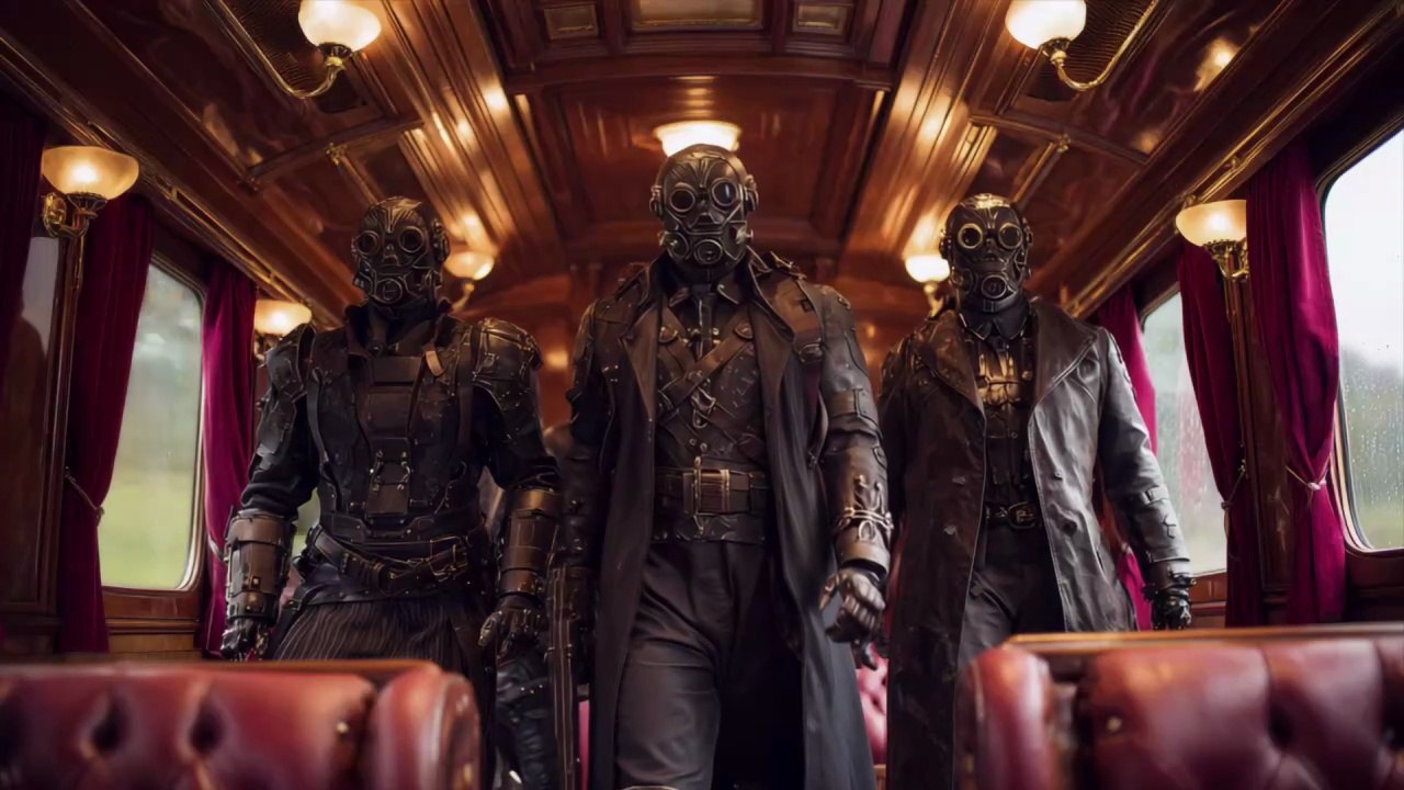 Dark cyborgs on a steampunk train
