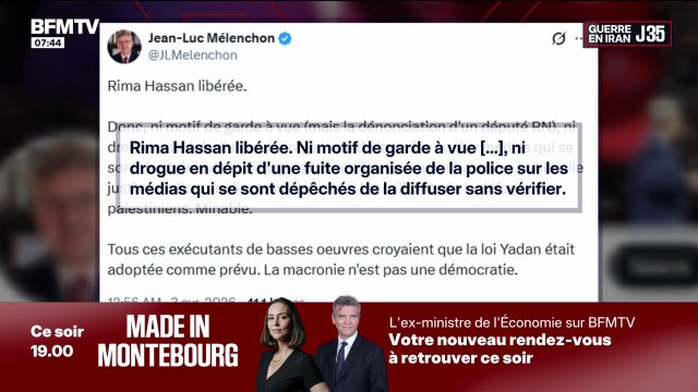 Garde à vue Rima Hassan: Jean-Luc Mélenchon dénonce une police politique