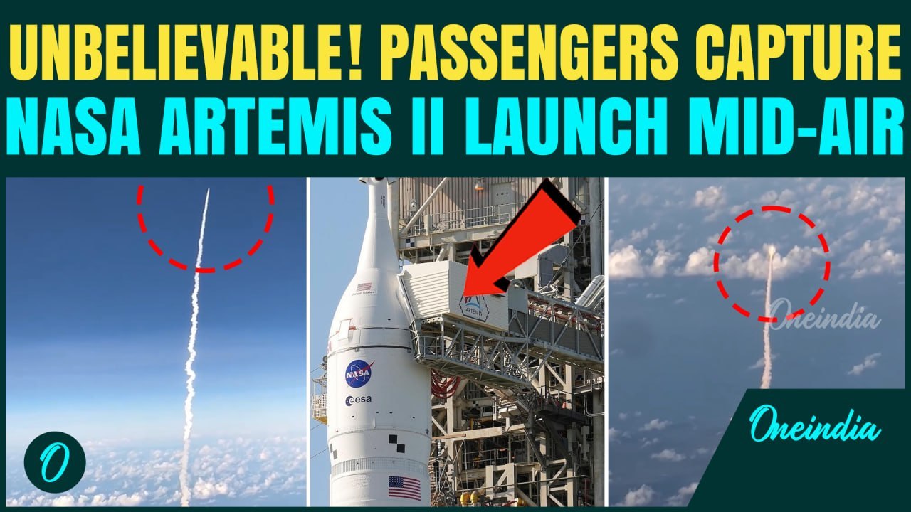 NASA VIDEO: Passengers Capture NASA Artemis II Launch Mid-Air | Plane Flies Past Rocket At Liftoff