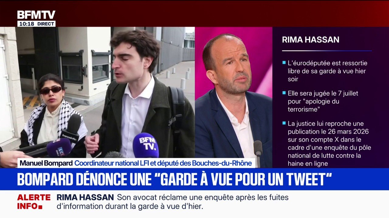 Garde à vue de Rima Hassan: Manuel Bompard dénonce "des fuites policières et judiciaires" qui "visent à salir La France insoumise"