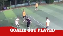 Friends prank goalkeeper in hilarious mini football moment caught on camera