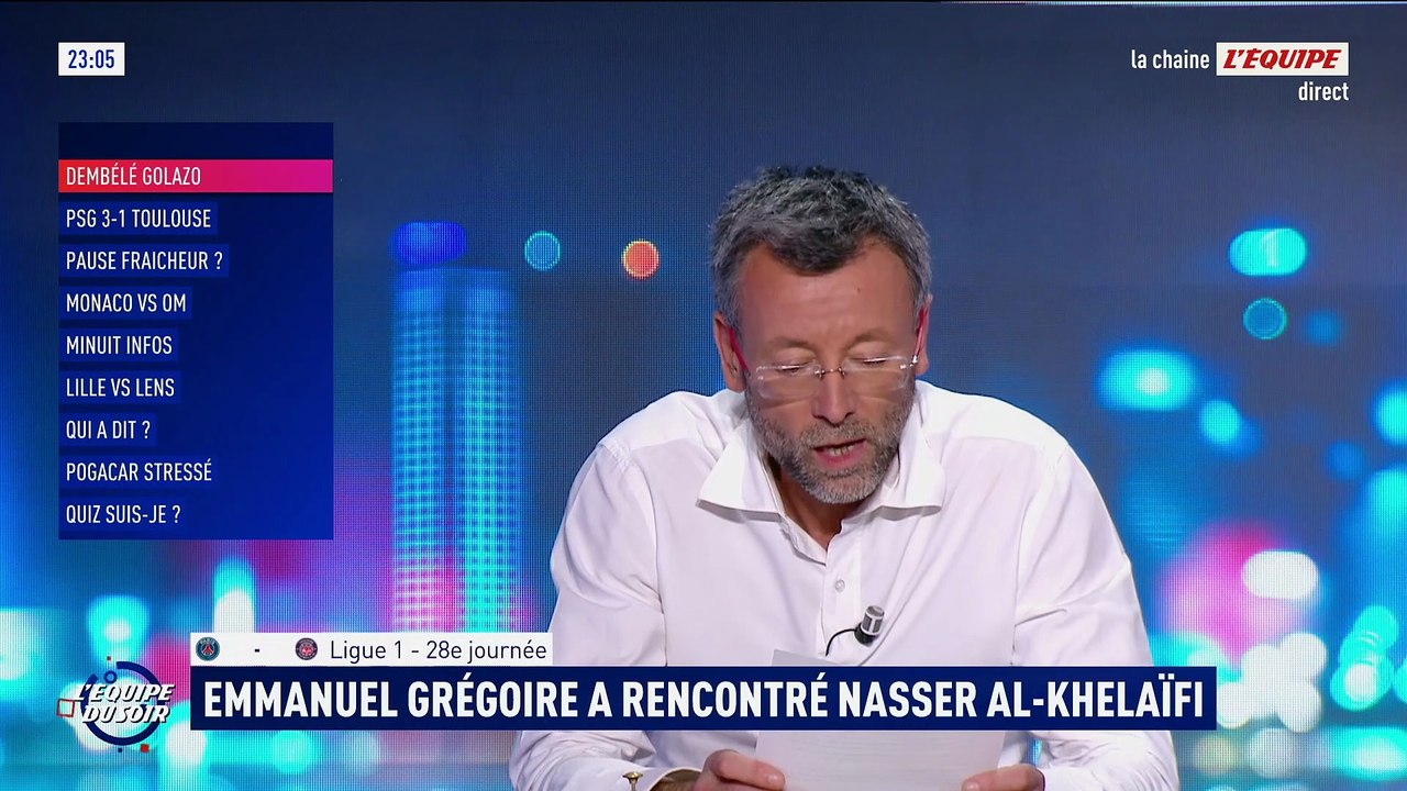 Le maire de Paris Emmanuel Grégoire et Nasser al-Khelaïfi assis côte à côte au Parc des Princes pour PSG-Toulouse - Foot - Ligue 1