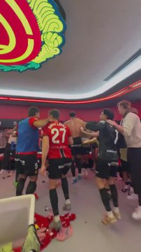 Locura total en el vestuario del Mallorca tras ganar al Real Madrid