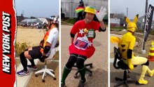 Annual backwards office chair racing a quirky tradition in Kyotanabe, Japan