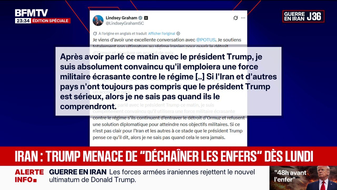 Guerre en Iran: sur X, le sénateur Lindsey Graham, affirme que Donald Trump est prêt à utiliser "une force militaire écrasante contre le régime"