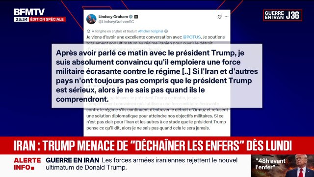 Guerre en Iran: sur X, le sénateur Lindsey Graham, affirme que Donald Trump est prêt à utiliser une force militaire écrasante contre le régime