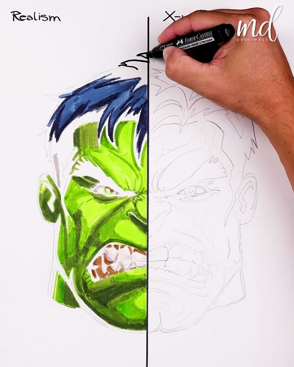 Realist vs X-ray drawing of Hulk ASMR! ✍️✨