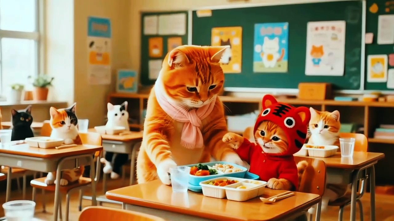 " Part 2"A Day in the Life of Tiger-Hat Kitten! 🐱📚🍳 | School Day & Kitchen Magic