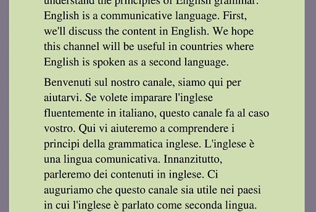 IMPARA L'INGLESE IN ITALIANO(elenco dei contenuti)nella tua lingua madre