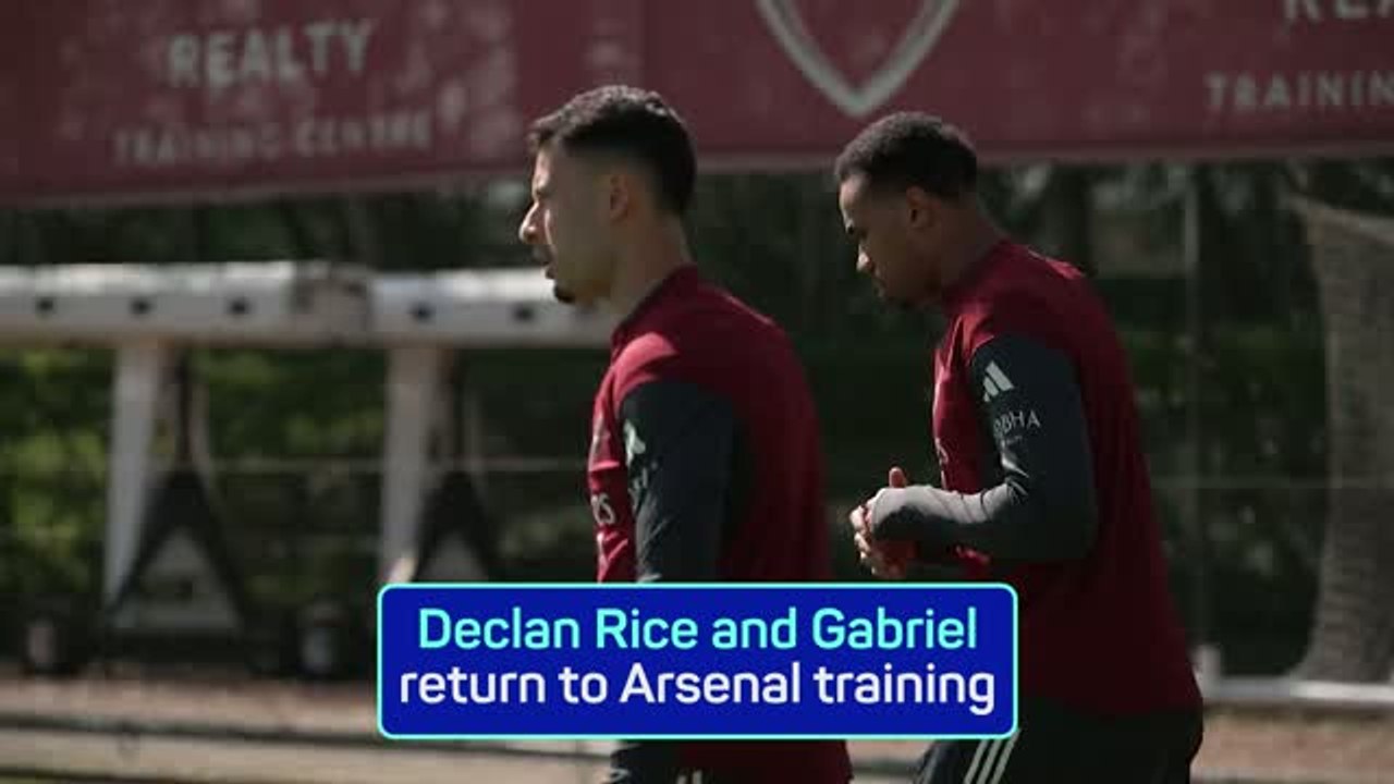 Declan Rice and Gabriel train ahead of Arsenal's trip to Sporting