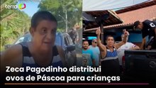 Zeca Pagodinho distribui ovos de Páscoa em Xerém
