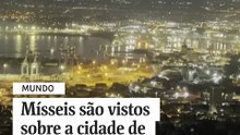 Mísseis são vistos sobre a cidade de Haifa, em Israel