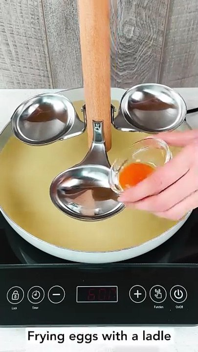 Frying eggs with a ladle