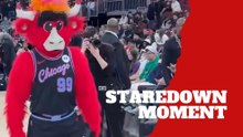 Dillon Brooks and Benny the Bull share funny staredown during game