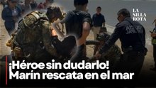 Héroe en Baja California Marino rescata a persona en playa del Malecón