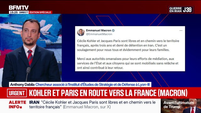 Cécile Kohler et Jacques Paris sont libres et en chemin vers le territoire français , annonce Emmanuel Macron