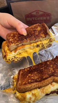 The FRENCHINATOR FRENCH TOAST BACON EGG & CHEESE from Butchers Burger in Brooklyn NYC! #DEVOURPOWER
