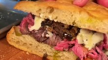 The PORCINI RUBBED PRIME RIB FOCACCIA from Porchetta Shop in Charleston, South Carolina!#DEVOURPOWER