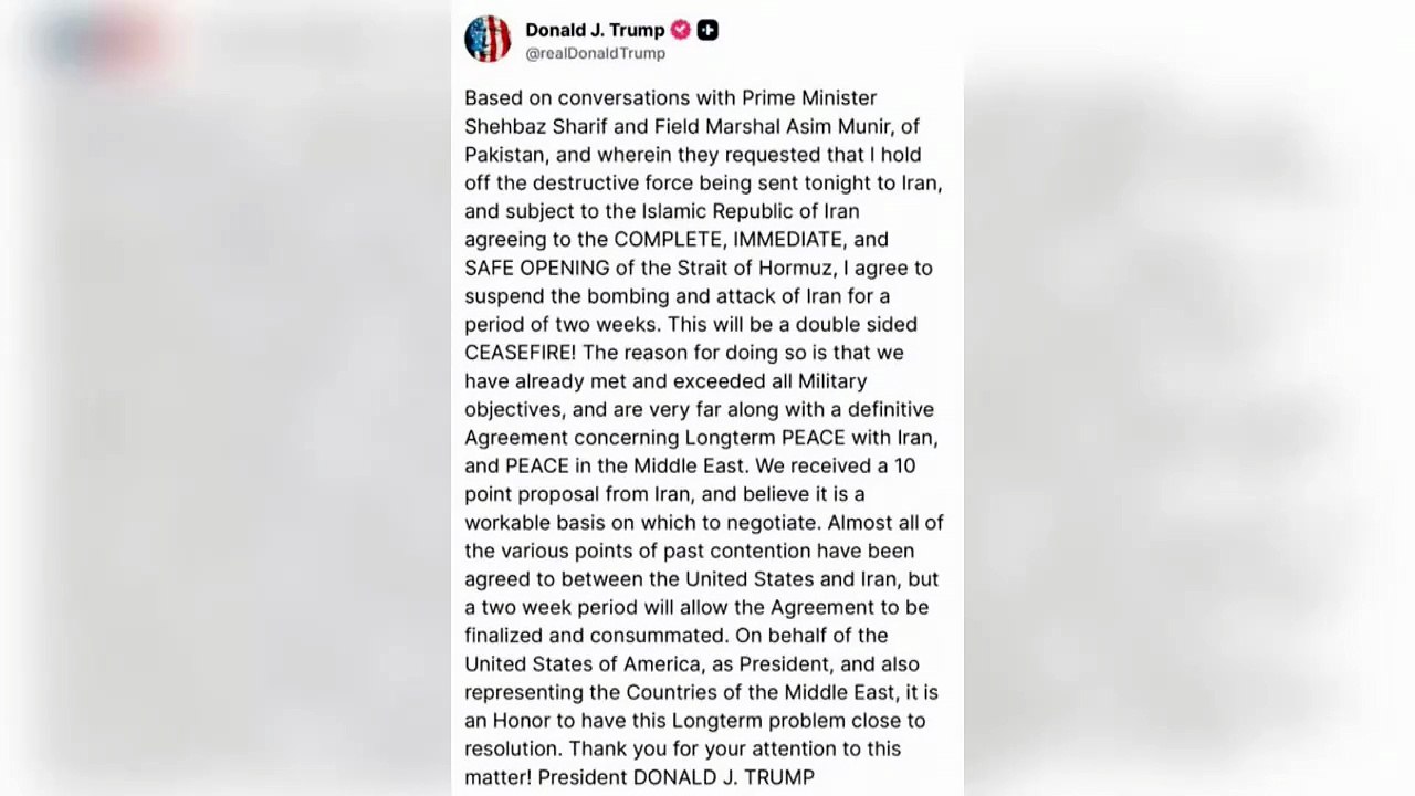 <p>El presidente de EE.UU., Donald Trump, anunció este martes en redes sociales que, tras mantener conversaciones con autoridades paquistaníes, ha decidido aplazar dos semanas el ataque contra infraestructuras críticas iraníes que había amenazad