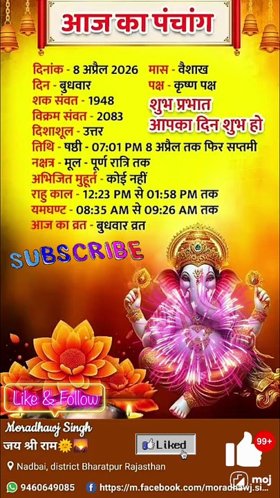 आज 08/04/2026 का पंचांग।