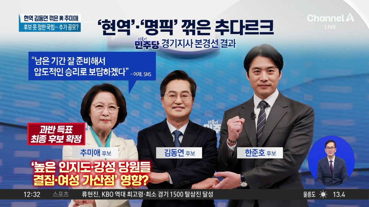 현역 김동연 꺾은 추미애, 민주당 경기지사 후보 확정