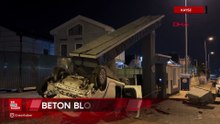 Kayseri'de takla atan otomobil, sitenin girişindeki beton bloğa çarptı