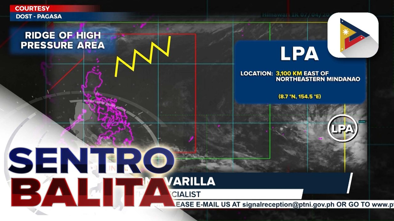 LPA sa labas ng PAR, lumaki ang posibilidad na maging bagyo at maaaring pumasok ng PAR sa susunod na linggo; Ridge of High Pressure Area, patuloy na umiiral sa malaking bahagi ng Luzon
