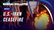 People in Tehran burn US and Israeli flags after news of ceasefire