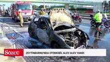 Zeytinburnu'nda otomobil alev alev yandı; özel harekat polisleri yolu kapattı