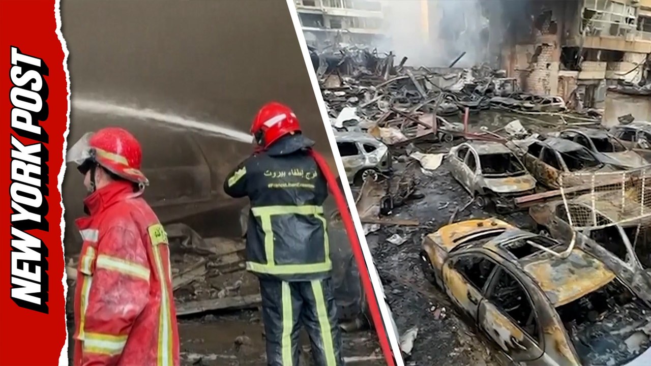 Beirut firefighters battle flames after devasta...
