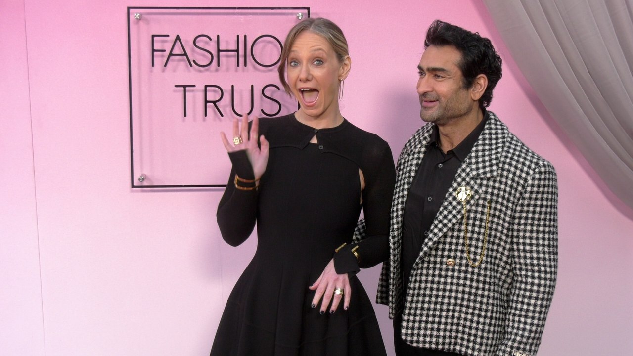 Emily V. Gordon and Kumail Ali Nanjiani 2026 Fashion Trust U.S. Awards Pink Carpet