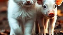 A kitten and a piglet are walking together #kitten #cat #piglet