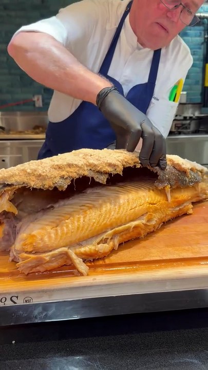 15lb. Salt Crusted Faroe Island  Salmon with Butter Sauce 1.8K #salmon #fish