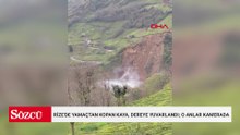 Rize'de yamaçtan kopan kaya, dereye yuvarlandı; o anlar kamerada