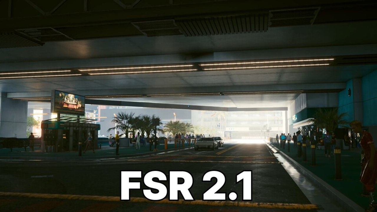 Im Duell mit FSR 2.1 weist PSSR 2 viel weniger Treppchenbildung an den leuchtenden Leisten an der Decke auf und wirkt bildstabiler